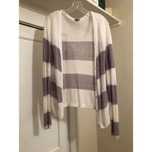 White and Gray Striped Cardigan
